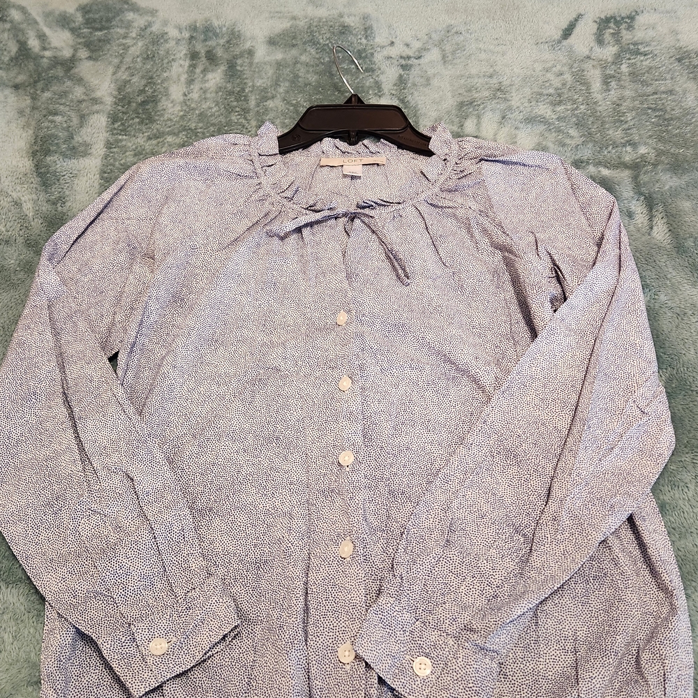 LOFT Petite Blue Patterned Blouse